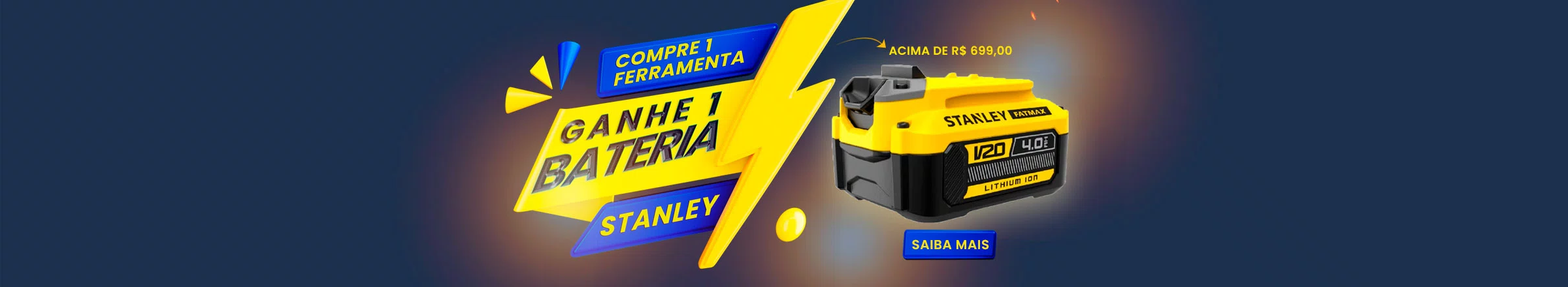 Ganhe 1 Bateria Stanley