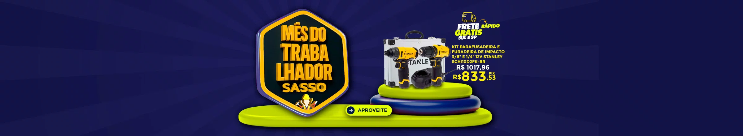 Maio: Kit Furadeira Parafusadeira de Impacto 3/8'' e 1/4'' 12V Stanley SCHI10D2FK-BR