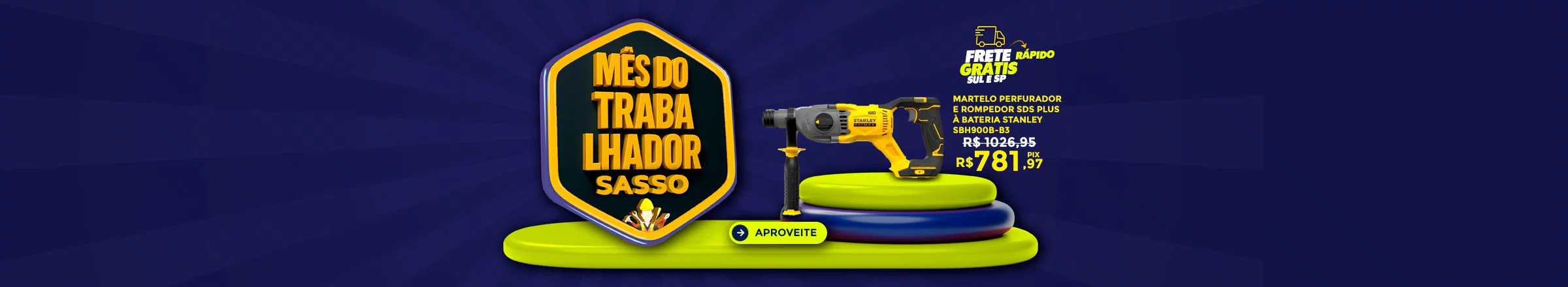 Maio: Martelo Perfurador/Rompedor SDS Plus a Bateria Stanley SBH900B-B3