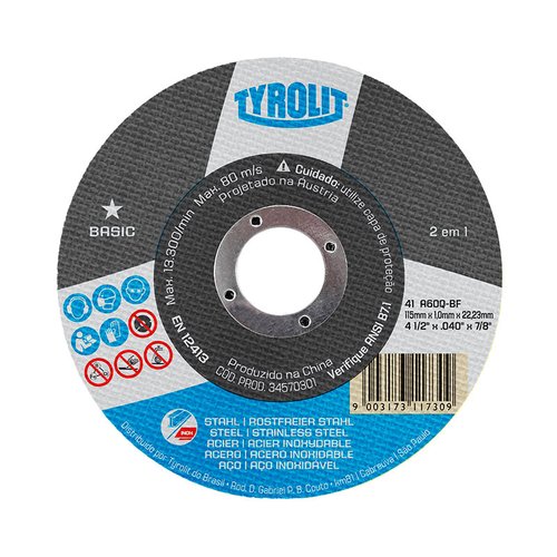 Disco de corte inox 4.1/2" X 1.0mm X 7/8" Tyrolit New - 10 discos