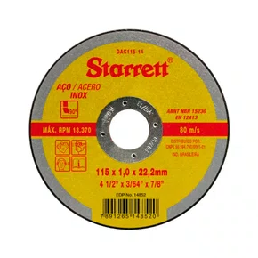 Disco de Corte 4.1/2" x 1.0mm x 7/8" Starrett DAC115-14